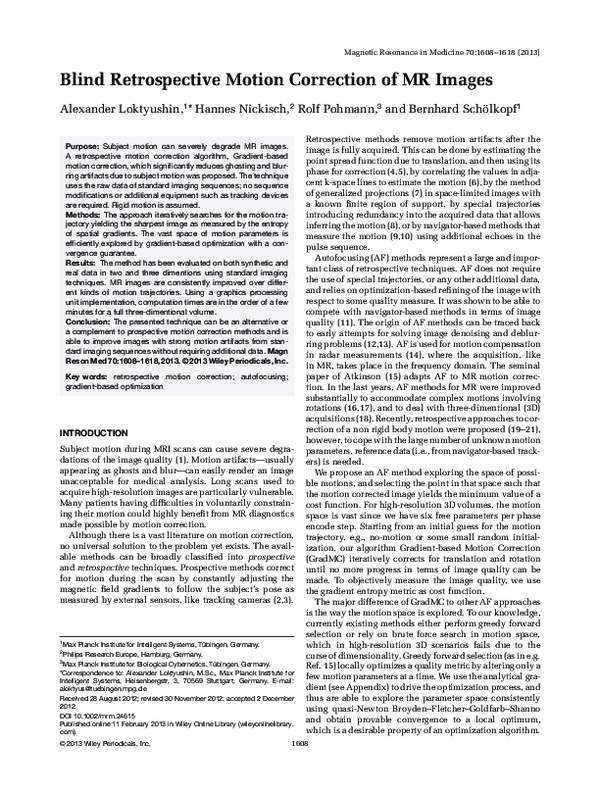 (PDF) Blind retrospective motion correction of MR images