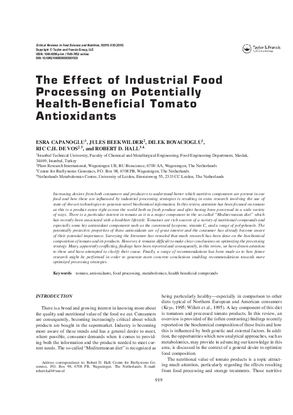 (PDF) The Effect of Industrial Food Processing on Potentially Health ...