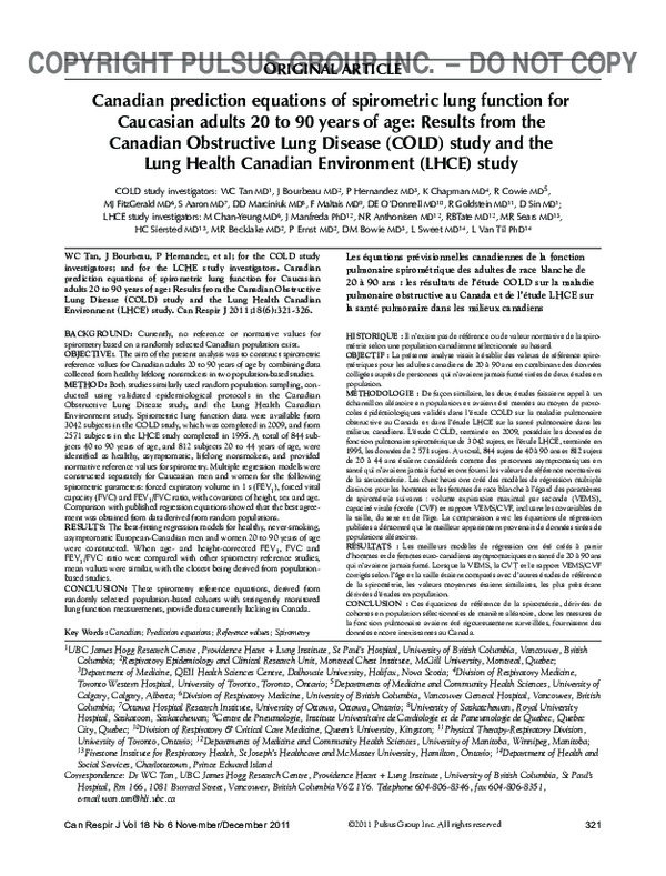 (PDF) Canadian prediction equations of spirometric lung function for