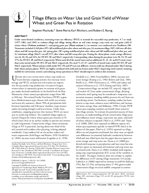 (PDF) Tillage Effects on Water Use and Grain Yield of Winter Wheat and ...