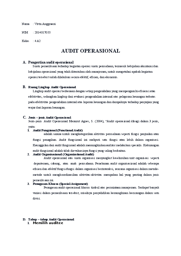 Doc Audit Operasional Vivin Anggraeni Academia Edu