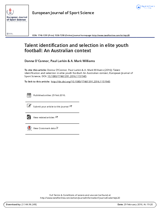 (PDF) Talent identification and selection in elite youth football: An ...