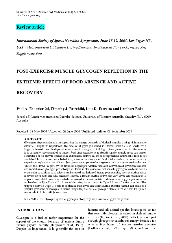 (PDF) Postexercise muscle glycogen repletion in the extreme effect of