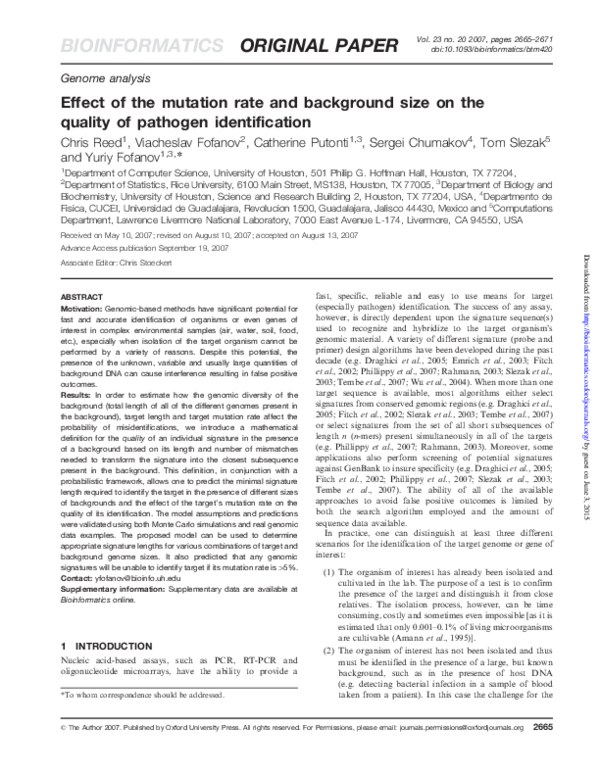 (PDF) Effect of the mutation rate and background size on the quality of ...