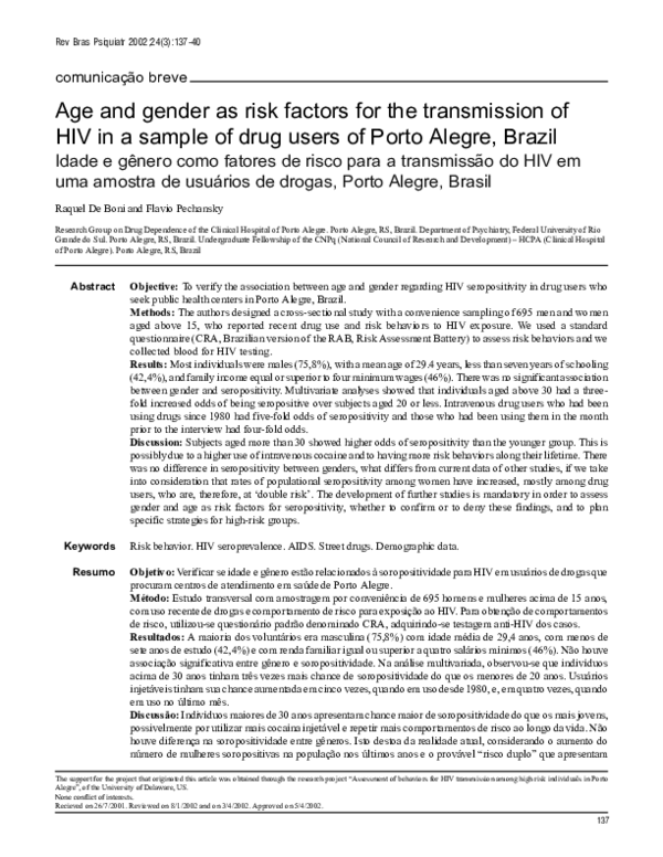(PDF) Age and gender as risk factors for the transmission of HIV in a ...