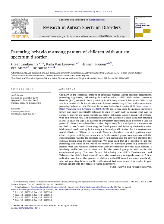 (PDF) Parenting behaviour among parents of children with autism ...