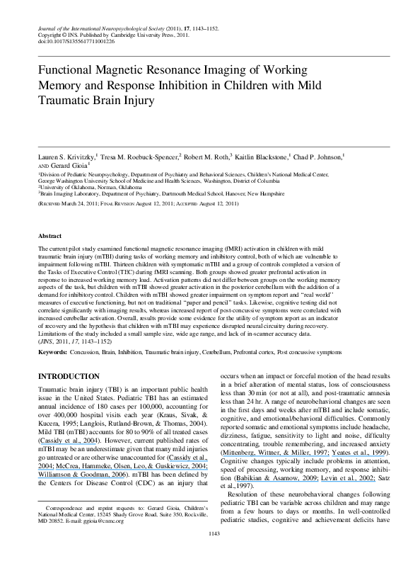 (PDF) Functional magnetic resonance imaging of working memory in ...