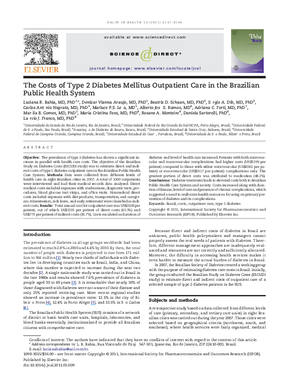 (PDF) The Costs of Type 2 Diabetes Mellitus Outpatient Care in the ...