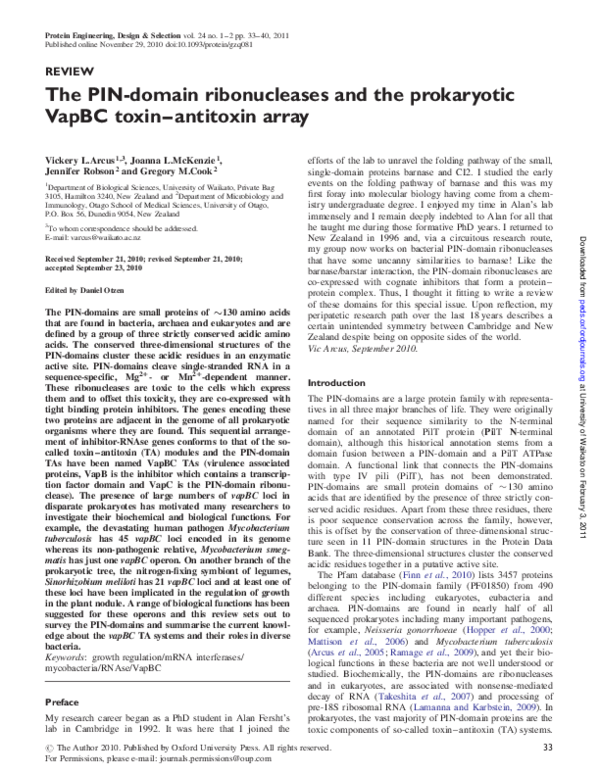 (PDF) The PIN-domain ribonucleases and the prokaryotic VapBC toxin ...