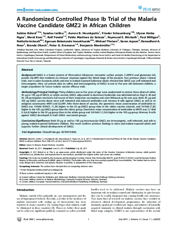 (PDF) A Randomized Controlled Phase Ib Trial of the Malaria Vaccine ...