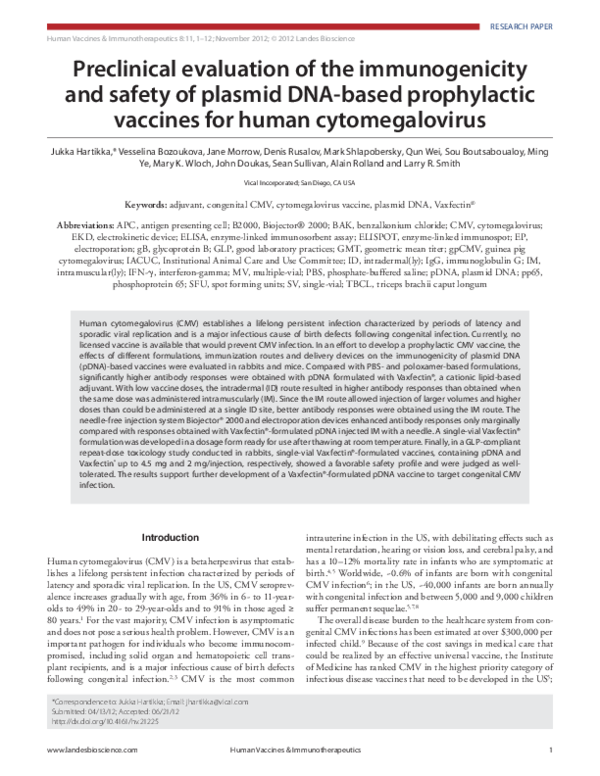 (PDF) Preclinical evaluation of the immunogenicity and safety of ...