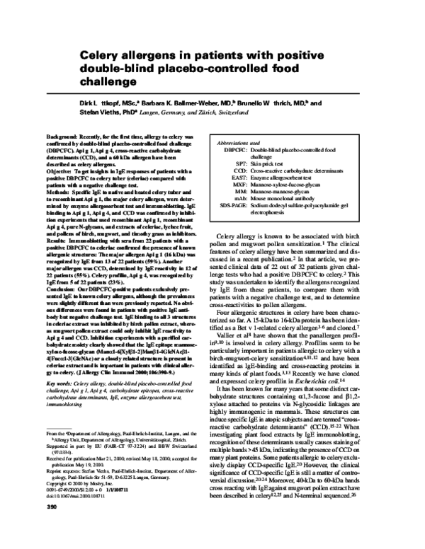 (PDF) Celery allergens in patients with positive doubleblind placebo