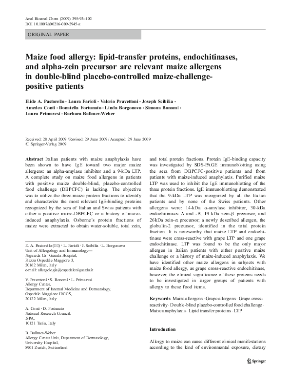(PDF) Maize food allergy lipidtransfer proteins, endochitinases, and