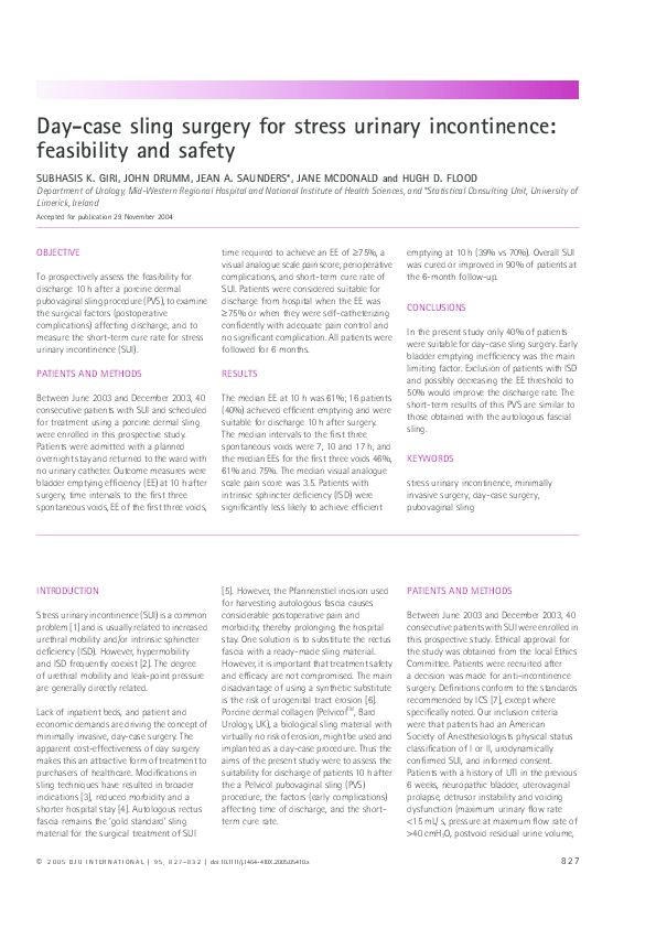 (PDF) Daycase sling surgery for stress urinary incontinence