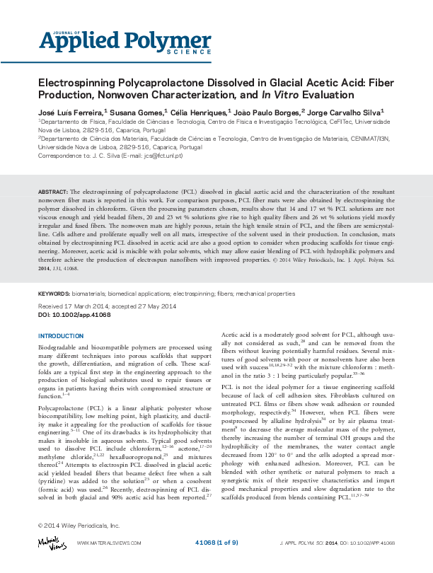 (PDF) Electrospinning polycaprolactone dissolved in glacial acetic acid ...