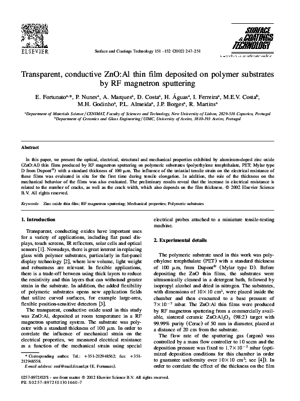 (PDF) Transparent, conductive ZnO Al thin film deposited on polymer
