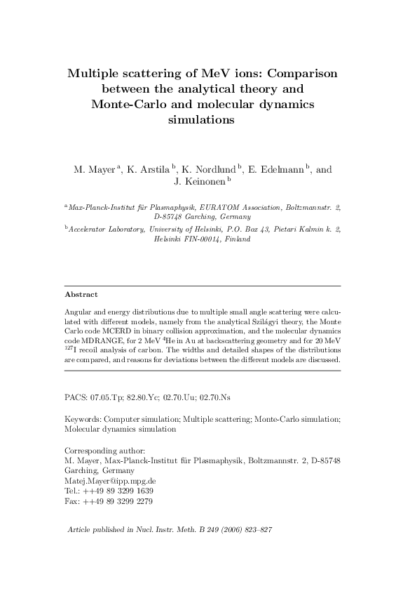 (PDF) Multiple scattering of MeV ions: Comparison between the ...
