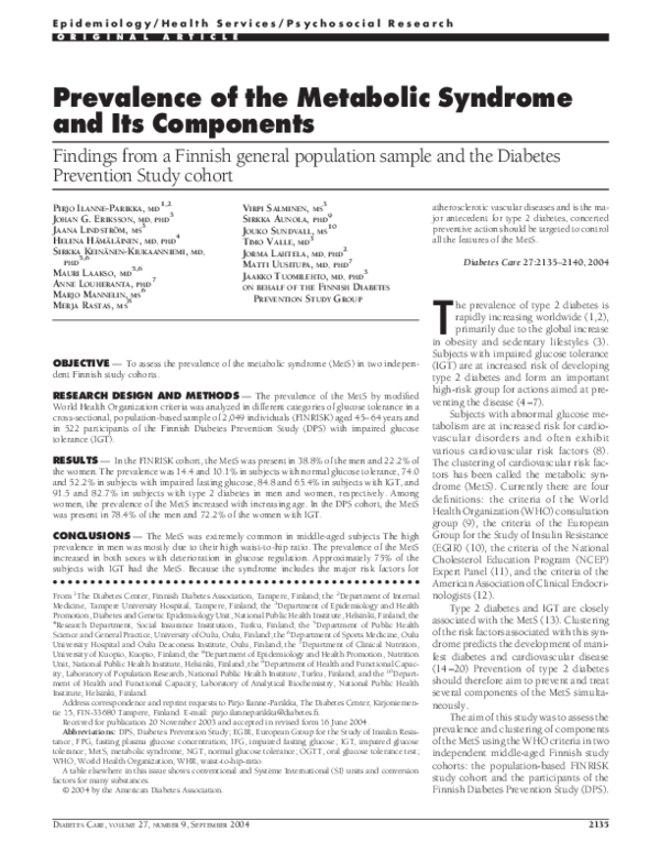 (PDF) Prevalence of the metabolic syndrome and its components in ...