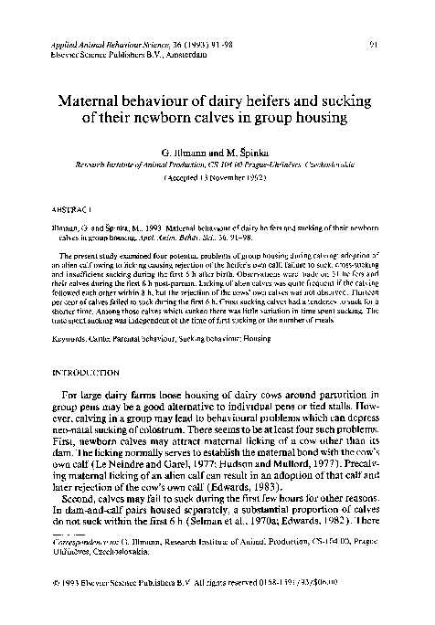 (PDF) Maternal behaviour of dairy heifers and sucking of their newborn ...