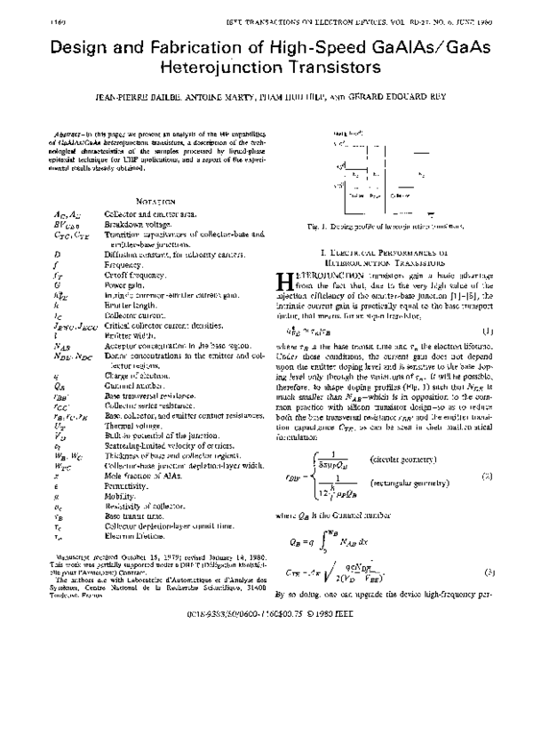 (PDF) Design and fabrication of high-speed GaAlAs/GaAs heterojunction ...