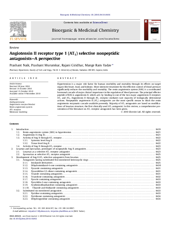 (PDF) Angiotensin II receptor type 1 (AT1) selective nonpeptidic ...