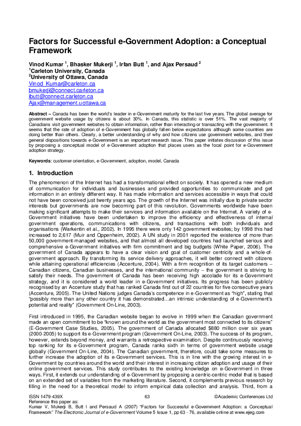 (PDF) Factors for Successful E-Government Adoption: a Conceptual Framework