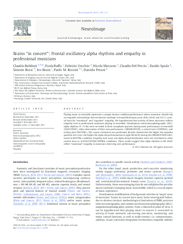 (PDF) Brains "in concert": Frontal oscillatory alpha rhythms and ...
