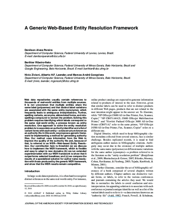 (PDF) A generic Web-based entity resolution framework