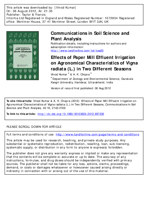 (PDF) Effects of Paper Mill Effluent Irrigation on Agronomical ...