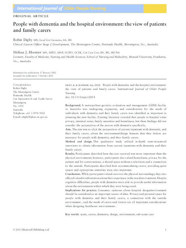 (PDF) People with dementia and the hospital environment: the view of ...