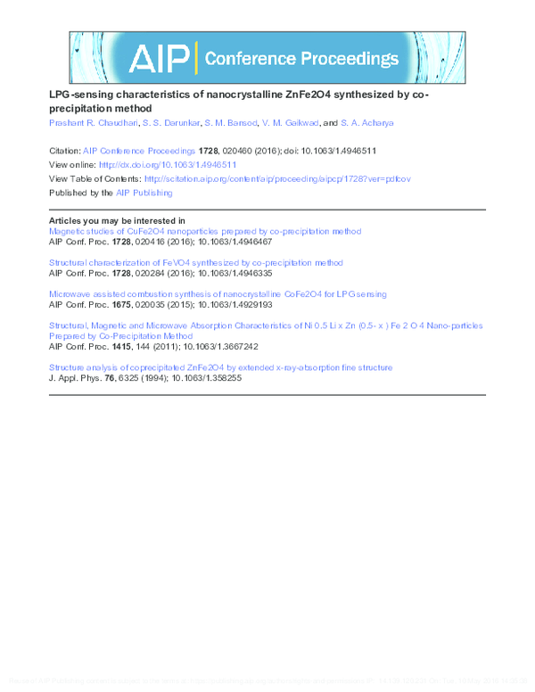 Pdf Lpg Sensing Characteristics Of Nanocrystalline Znfe2o4 Synthesized By Co Precipitation Method Vishwajit M Gaikwad And Swapnil Darunkar Academia Edu