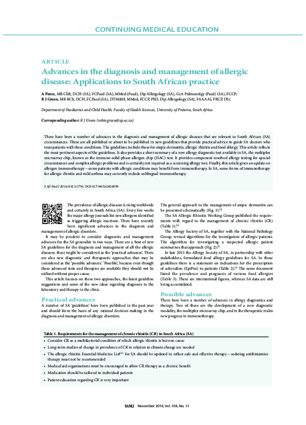 (PDF) Advances in the diagnosis and management of allergic disease ...