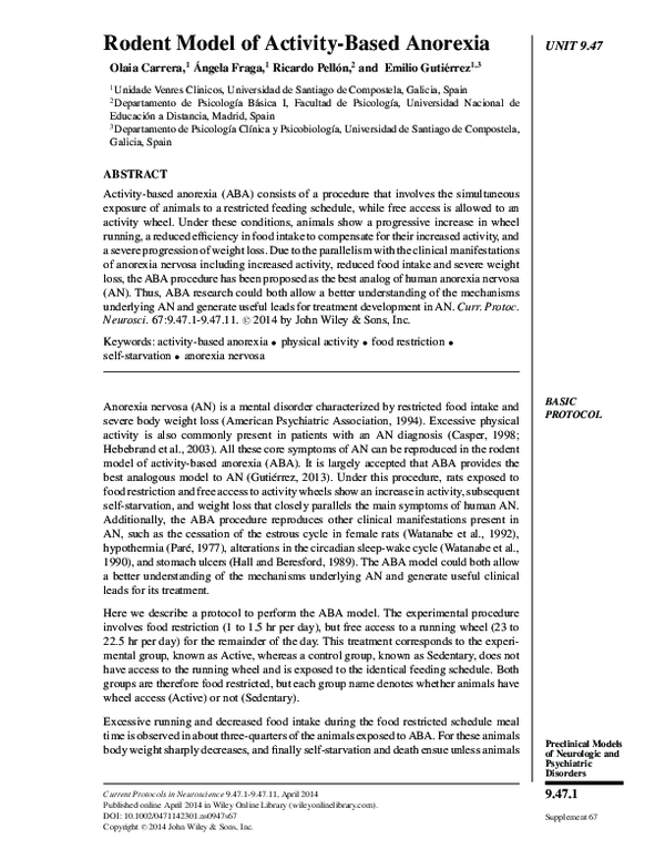 (PDF) Rodent Model of ActivityBased Anorexia Emilio Gutierrez