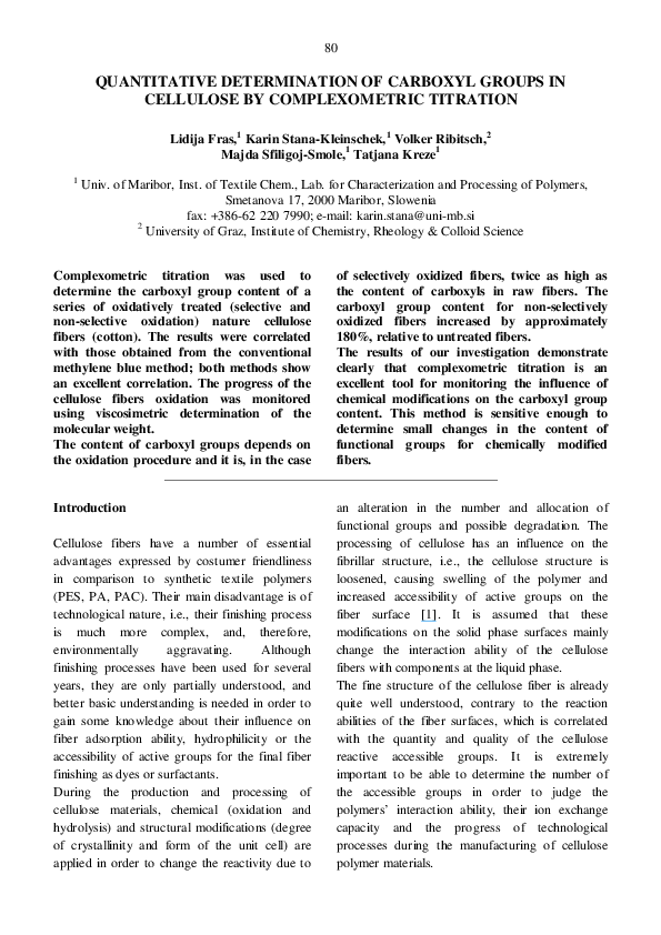 (PDF) Quantitative Determination of Carboxyl Groups in Cellulose by ...
