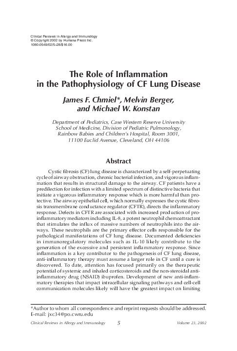 (PDF) The Role of Inflammation in the Pathophysiology of CF Lung Disease