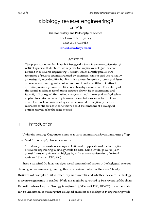 (PDF) Is biology reverse engineering?