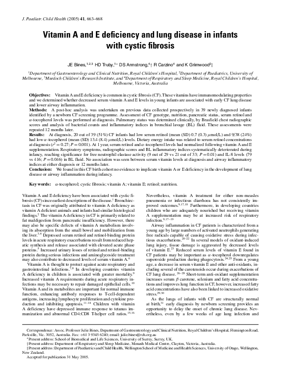 (PDF) Vitamin A and E deficiency and lung disease in infants with