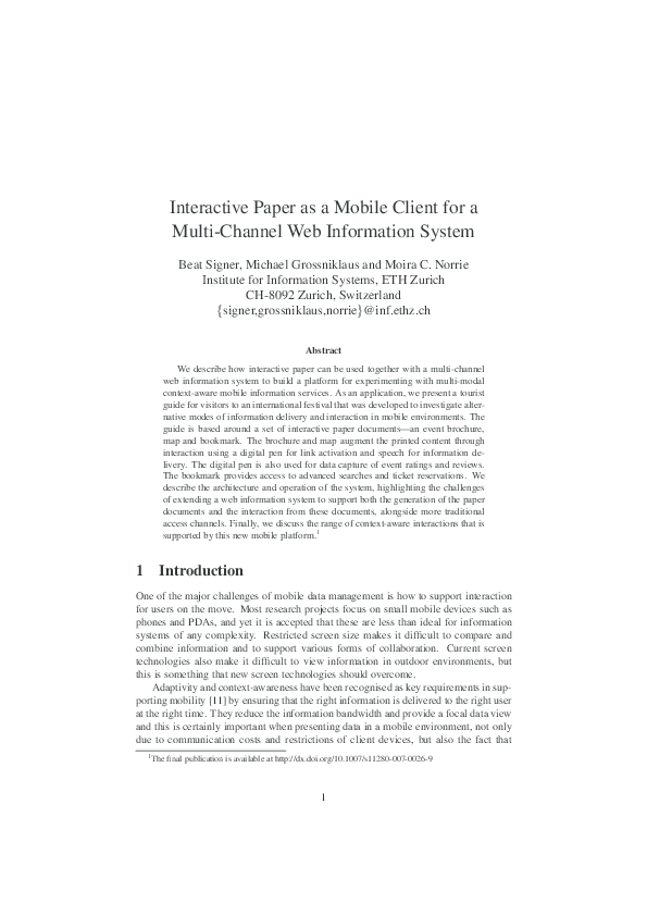Interactive Paper as a Mobile Client for a Multi-Channel Web ...