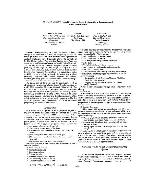 (PDF) An object-oriented expert system for power system alarm ...