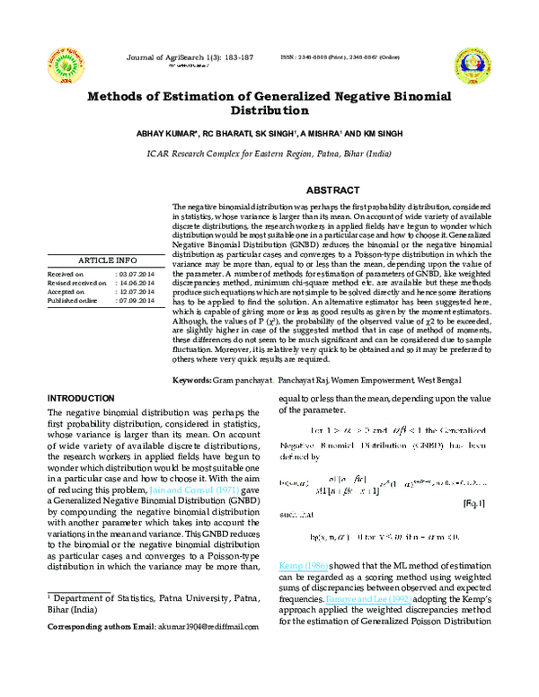 (PDF) Methods of Estimation of Generalized Negative Binomial Distribution
