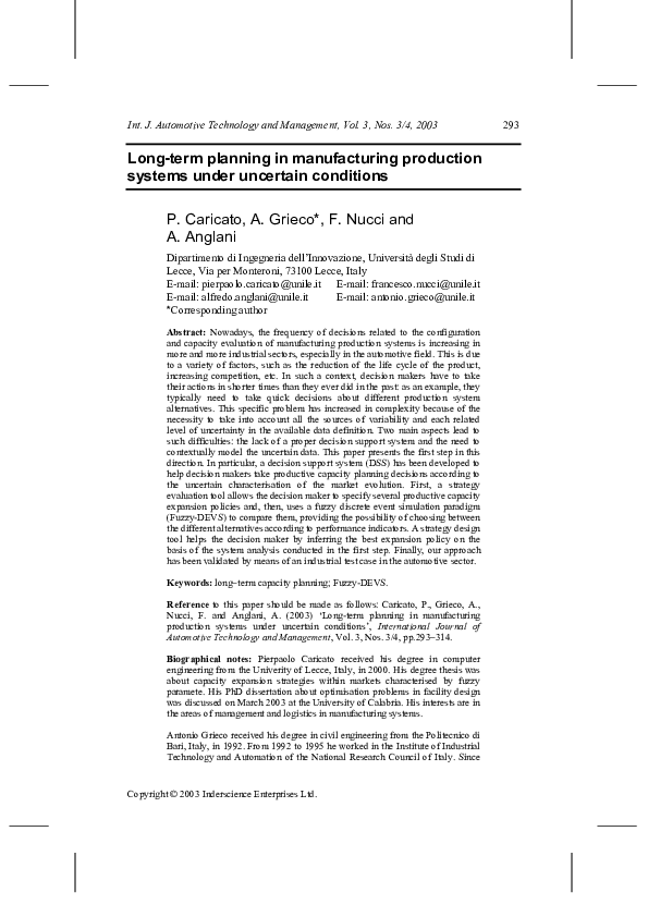 (PDF) Long-term planning in manufacturing production systems under ...
