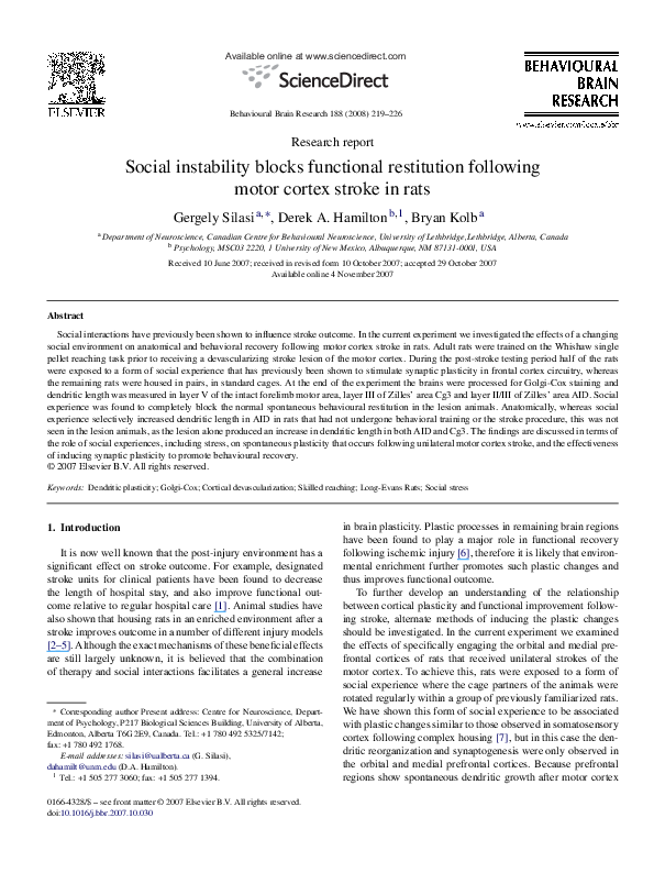 (PDF) Social instability blocks functional restitution following motor ...