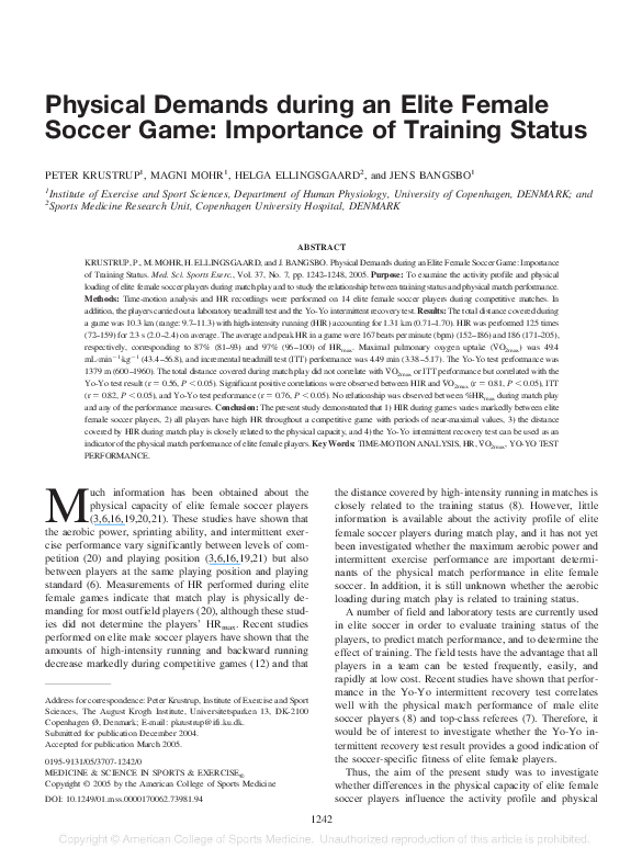 (PDF) Physical Demands during an Elite Female Soccer Game: Importance ...