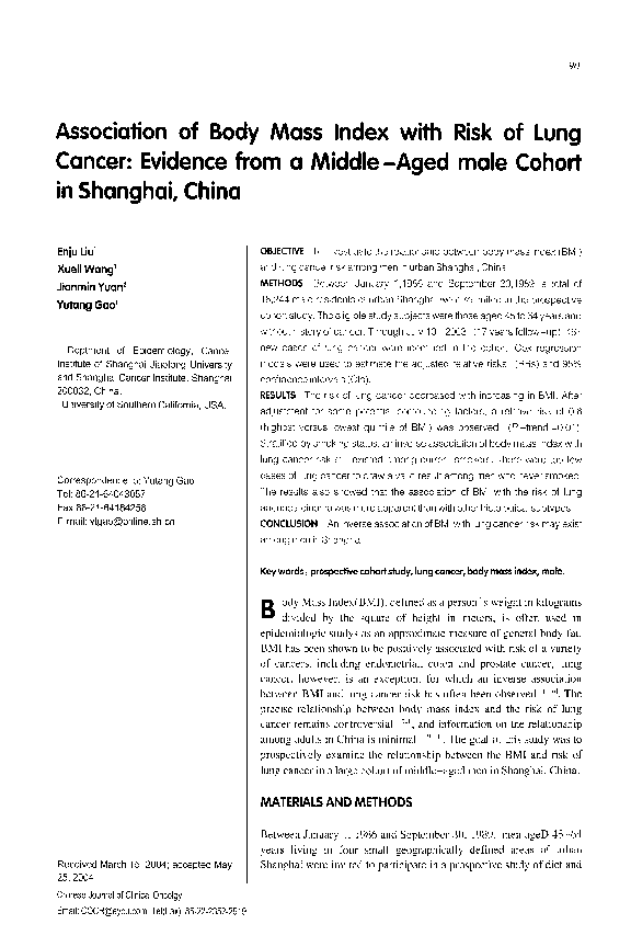 (PDF) Association of body mass index with risk of lung cancer: Evidence ...