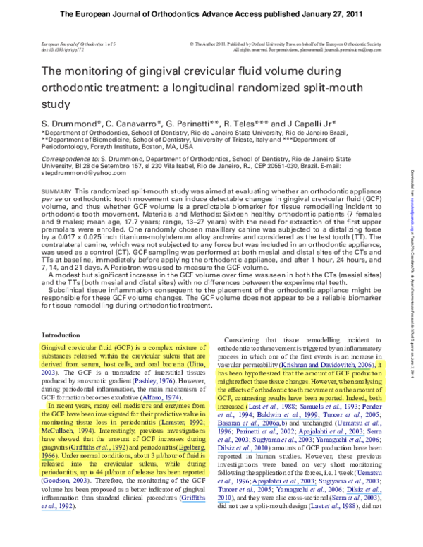 (PDF) The monitoring of gingival crevicular fluid volume during