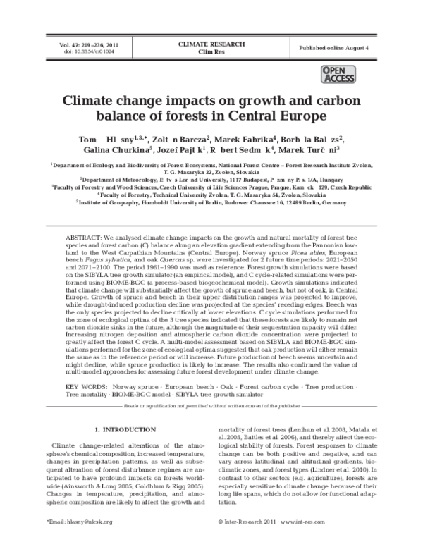 (PDF) Climate change impacts on growth and carbon balance of forests in ...