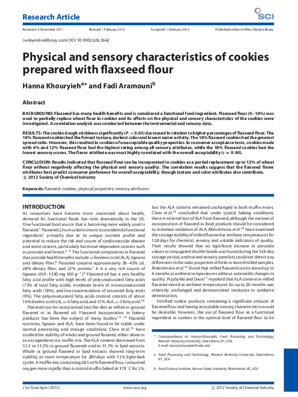 (PDF) Physical and sensory characteristics of cookies prepared with ...