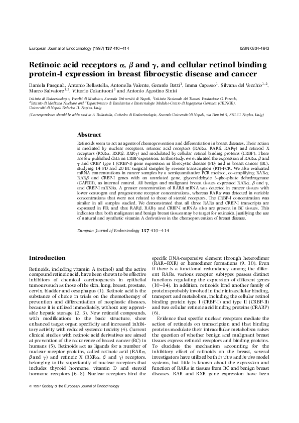 (PDF) Retinoic acid receptors alpha, beta and gamma, and cellular ...