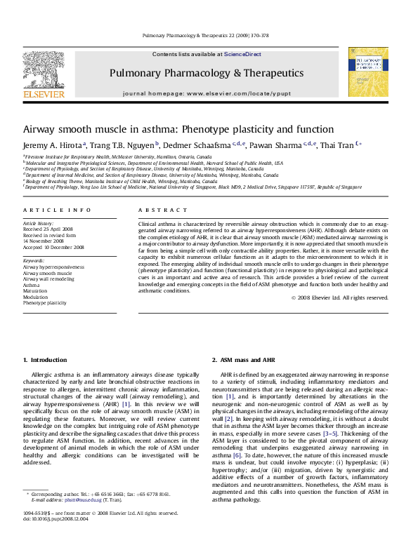 (PDF) Airway smooth muscle in asthma: Phenotype plasticity and function