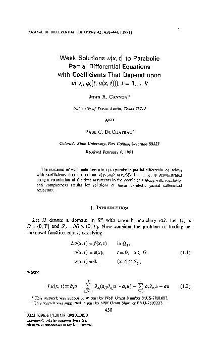 (PDF) Weak solutionsu(x, t) to parabolic partial differential equations ...